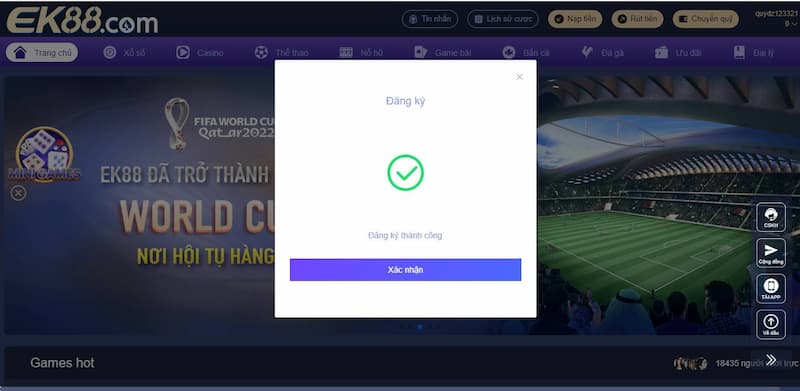 hoàn thành đăng ký ek88