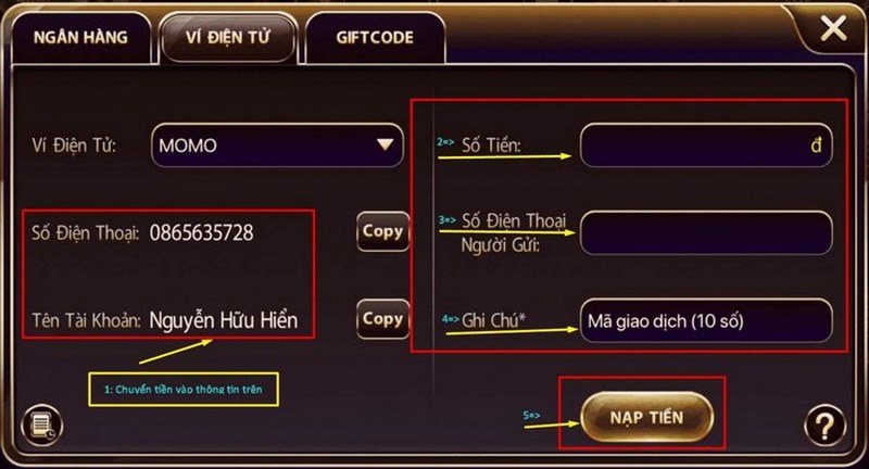 nạp tiền siêu dễ bằng ví điện tử