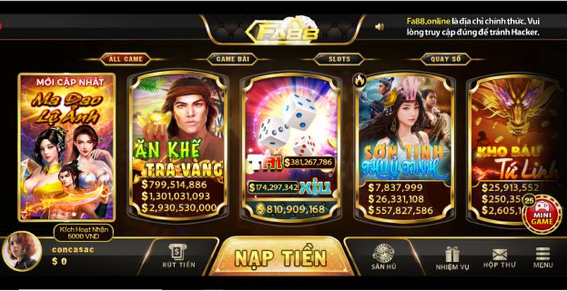 Sảnh game đổi thưởng trên Fa88 lúc nào cũng thu hút đông đảo người dùng