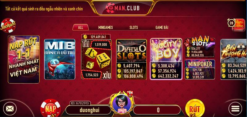 Kho game đa dạng tại manclub