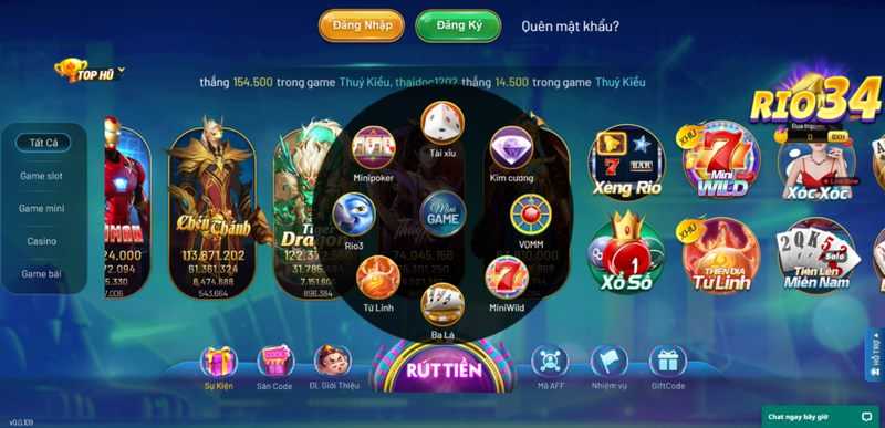 Các thể loại game phong phú tại Rio66